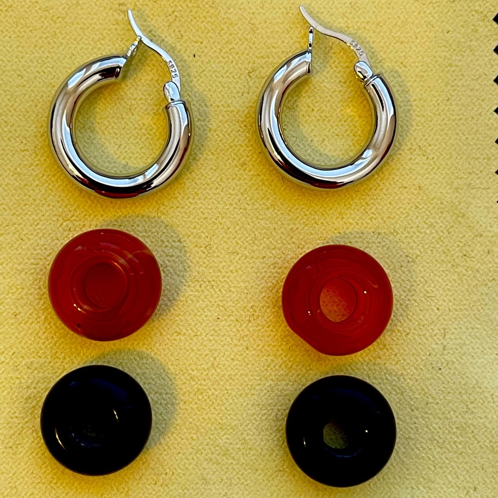 Solid 925 Sterling Silver Natural Agate Huggie Earring